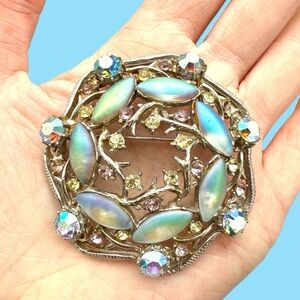 VTG Signed Florenza Blue Aurora Borealis Frosted Mermaid Scale Marquise Brooch